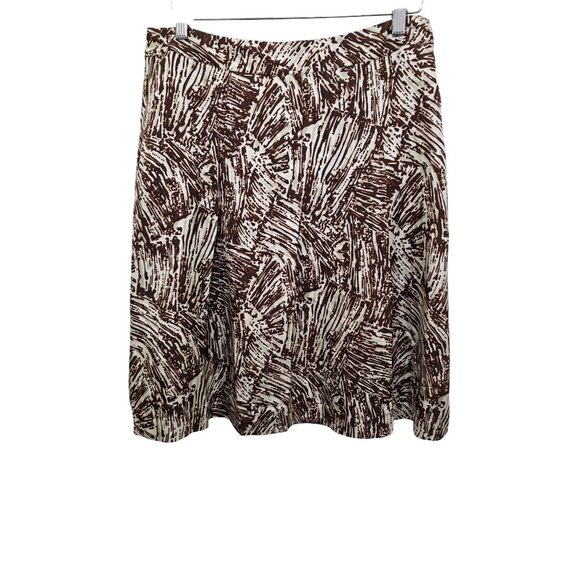 Merona Women's 100% Silk Brown & White Abstract Print A-Line Skirt Size 8 Lightw - Picture 1 of 8